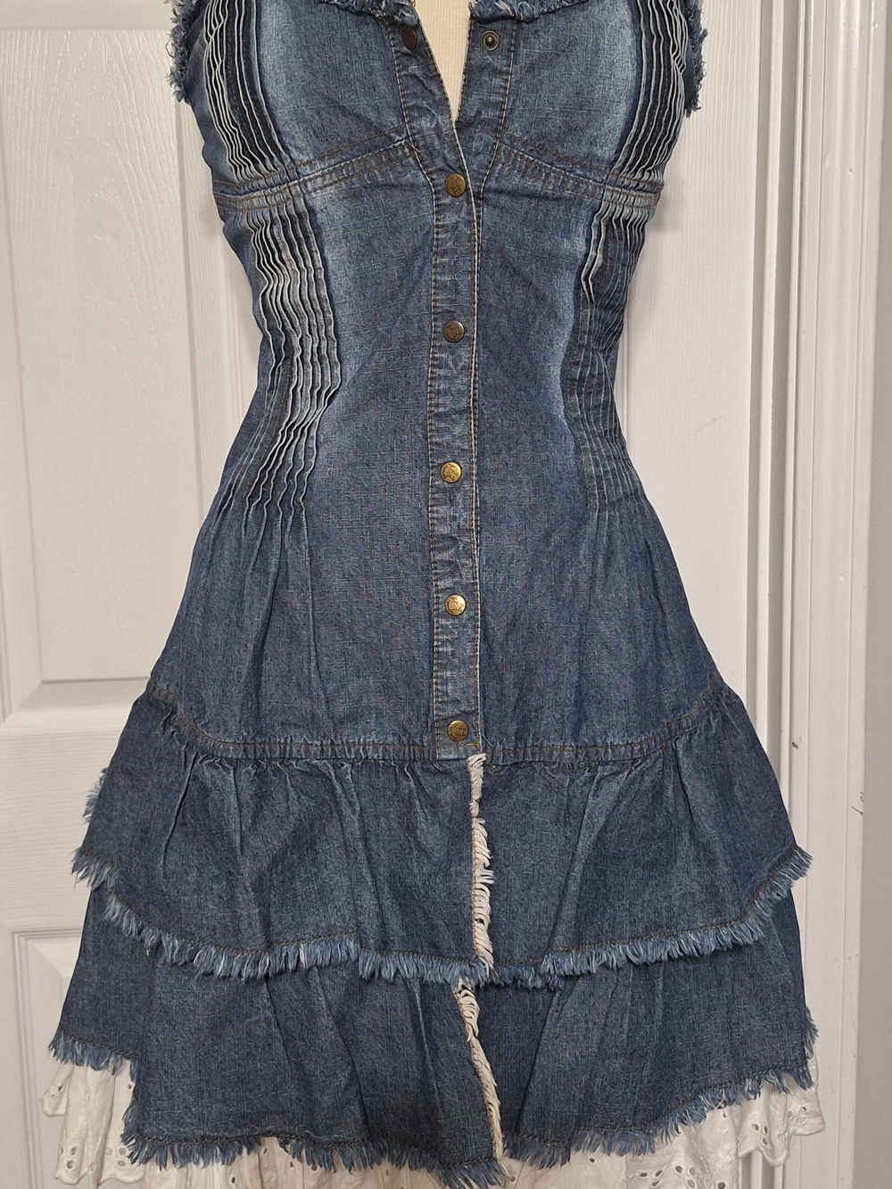 Denim Y2K Style Button-Front Mini Dress - Blue